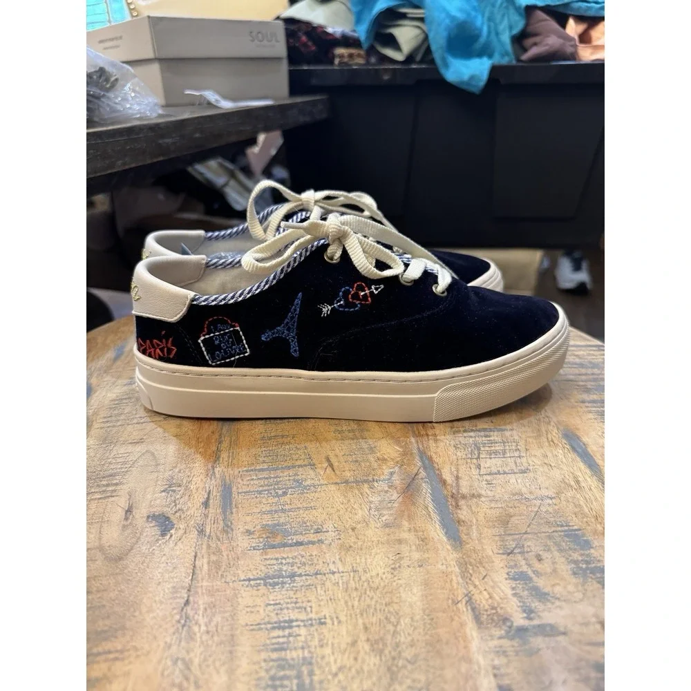 Soludos Velvet Paris Platform Sneakers In Navy Size 9 $169 Extra Shoe Strings‎